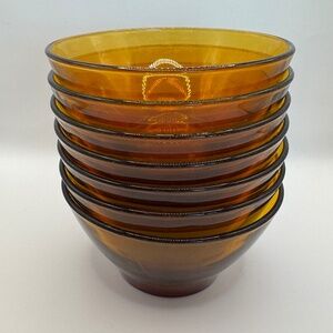 Vintage Duralex Amber 5" Side Salad Bowls. Set of 7.